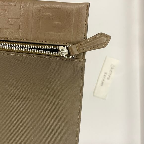 Fendi Zucca Monogram Clutch bag Pouch Nylon Leather khaki Brown Purse - Picture 6 of 13